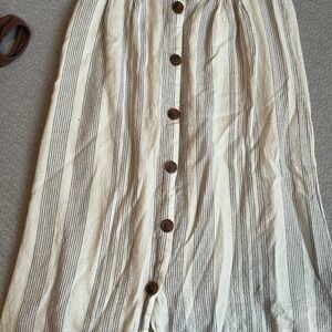 Striped Linen Button-Down Skirt